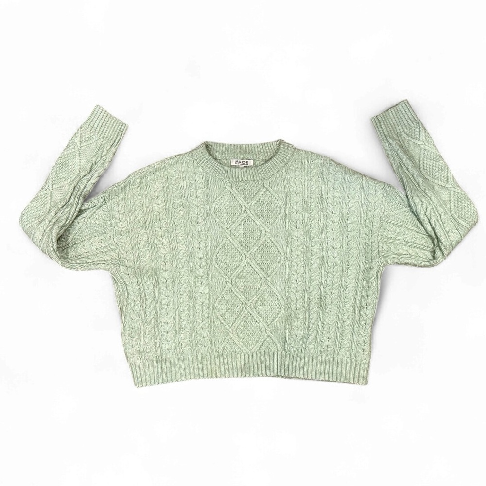 MAJOR Label Group Sage Green Cable Knit Cropped Sweater Size Large